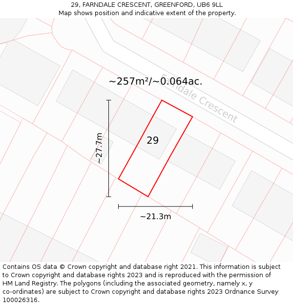 29, FARNDALE CRESCENT, GREENFORD, UB6 9LL: Plot and title map