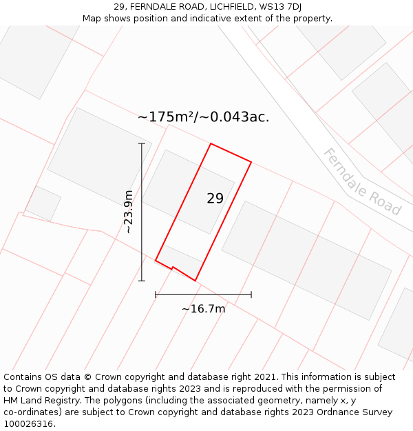 29, FERNDALE ROAD, LICHFIELD, WS13 7DJ: Plot and title map