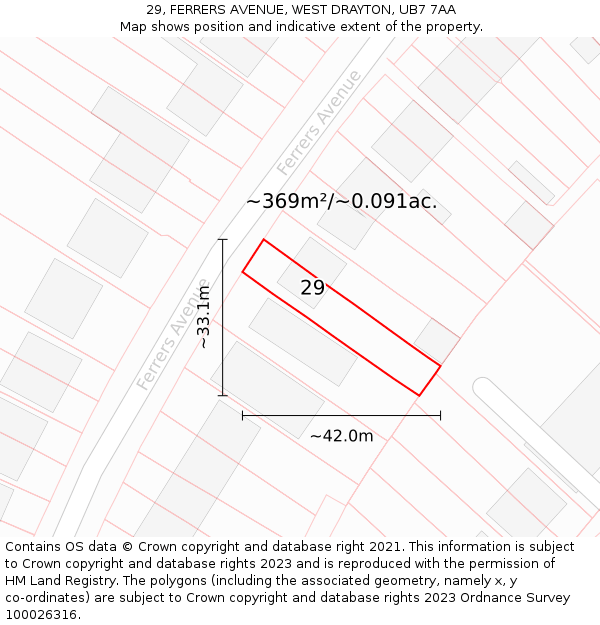 29, FERRERS AVENUE, WEST DRAYTON, UB7 7AA: Plot and title map