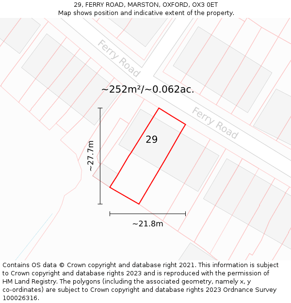 29, FERRY ROAD, MARSTON, OXFORD, OX3 0ET: Plot and title map