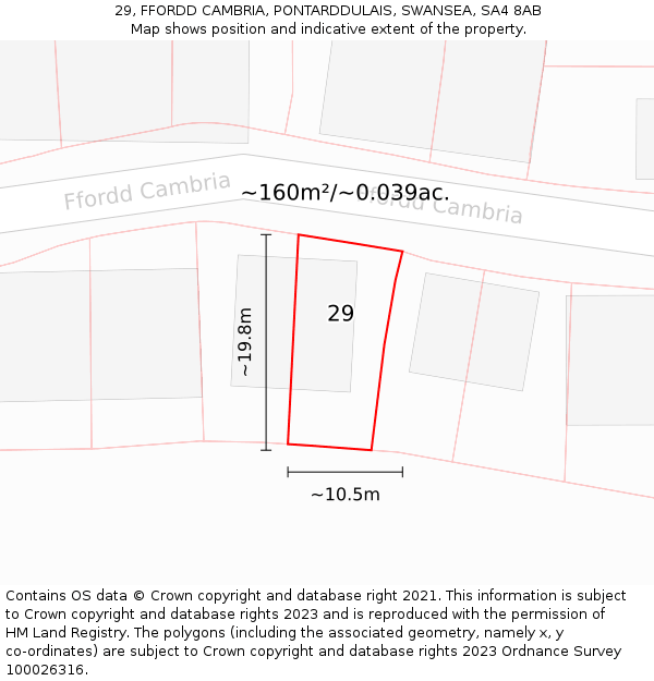 29, FFORDD CAMBRIA, PONTARDDULAIS, SWANSEA, SA4 8AB: Plot and title map