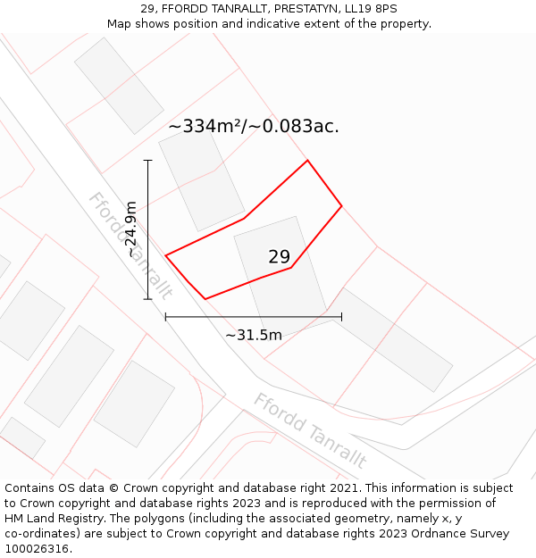 29, FFORDD TANRALLT, PRESTATYN, LL19 8PS: Plot and title map
