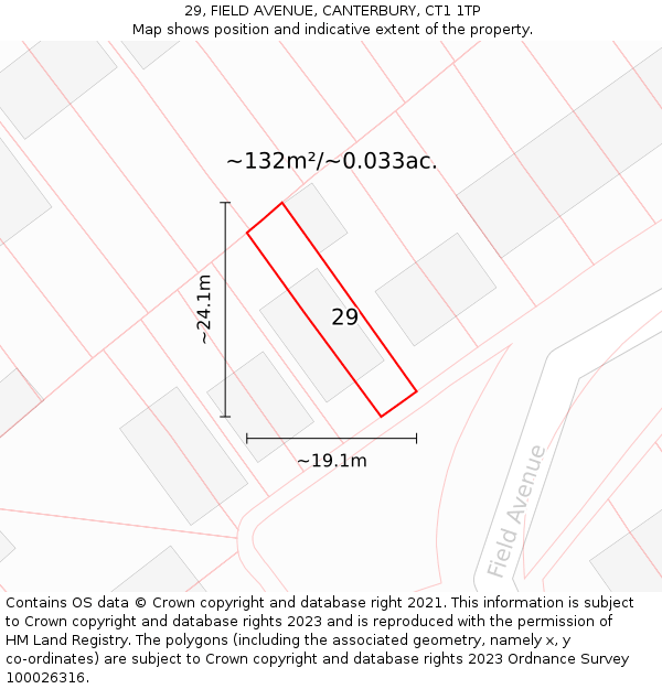 29, FIELD AVENUE, CANTERBURY, CT1 1TP: Plot and title map