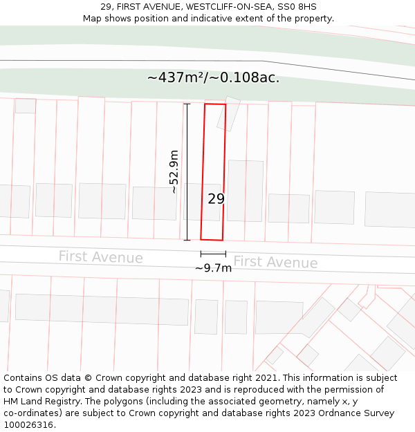 29, FIRST AVENUE, WESTCLIFF-ON-SEA, SS0 8HS: Plot and title map