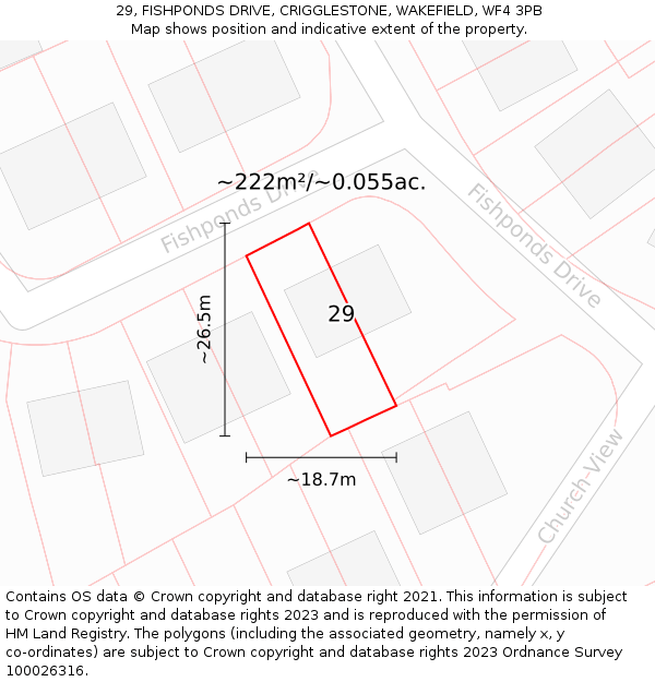 29, FISHPONDS DRIVE, CRIGGLESTONE, WAKEFIELD, WF4 3PB: Plot and title map