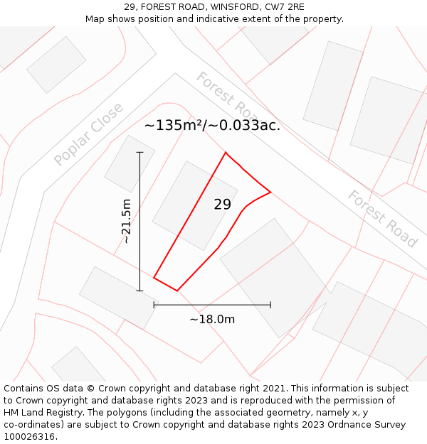 29, FOREST ROAD, WINSFORD, CW7 2RE: Plot and title map
