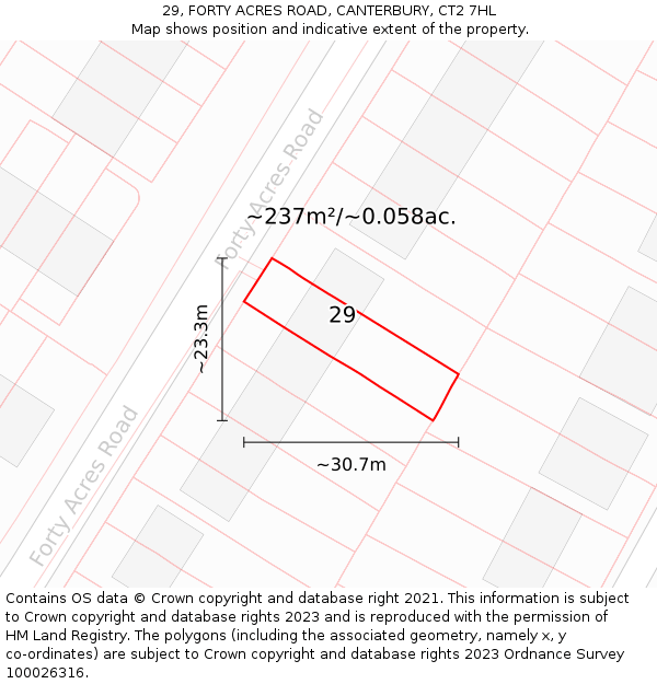29, FORTY ACRES ROAD, CANTERBURY, CT2 7HL: Plot and title map