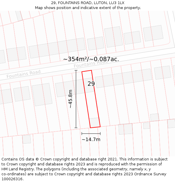 29, FOUNTAINS ROAD, LUTON, LU3 1LX: Plot and title map