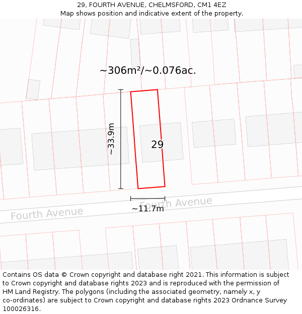 29, FOURTH AVENUE, CHELMSFORD, CM1 4EZ: Plot and title map