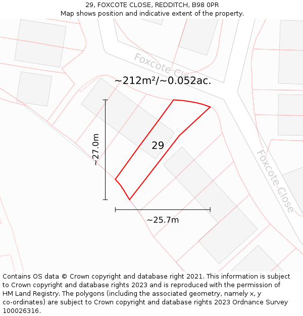 29, FOXCOTE CLOSE, REDDITCH, B98 0PR: Plot and title map