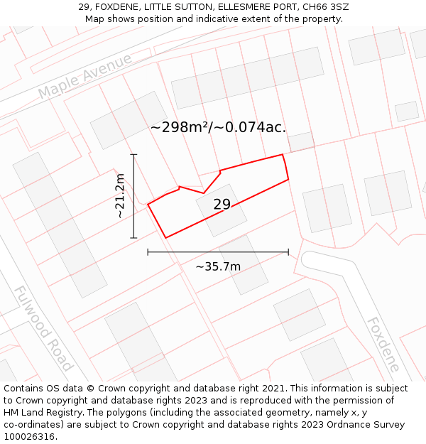 29, FOXDENE, LITTLE SUTTON, ELLESMERE PORT, CH66 3SZ: Plot and title map