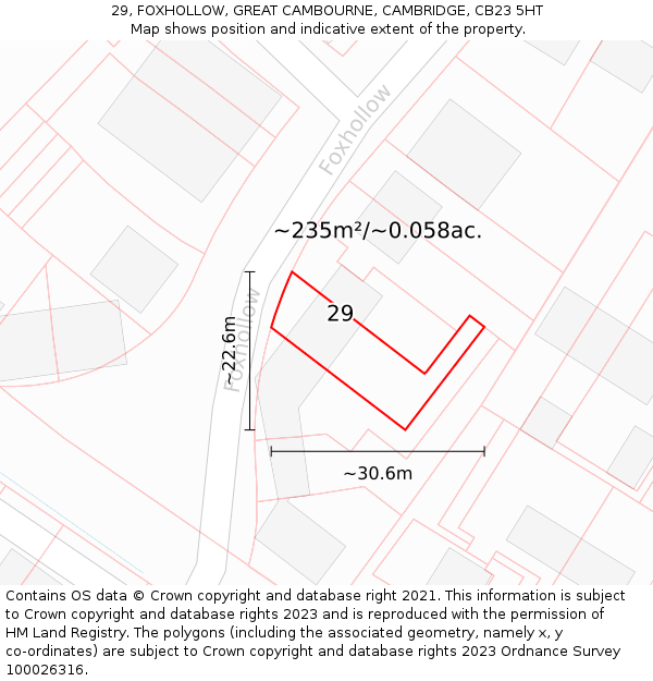 29, FOXHOLLOW, GREAT CAMBOURNE, CAMBRIDGE, CB23 5HT: Plot and title map