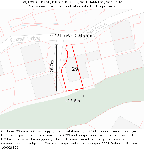 29, FOXTAIL DRIVE, DIBDEN PURLIEU, SOUTHAMPTON, SO45 4NZ: Plot and title map