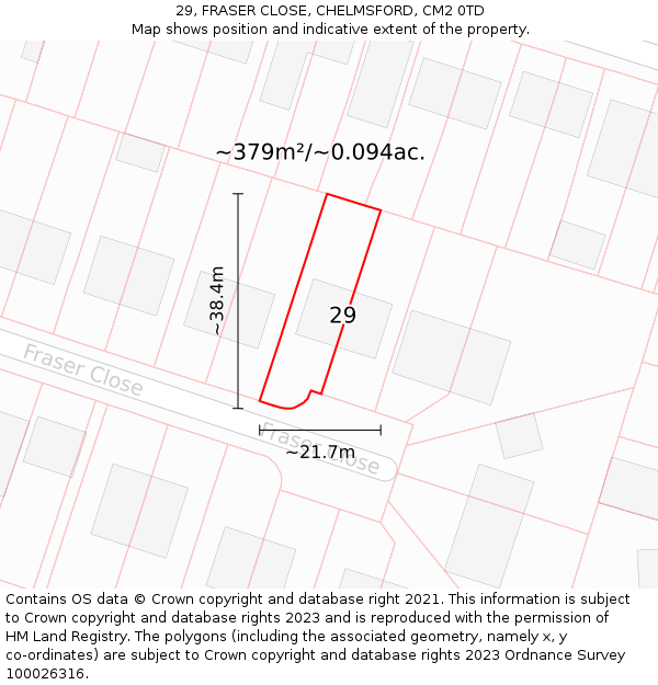 29, FRASER CLOSE, CHELMSFORD, CM2 0TD: Plot and title map