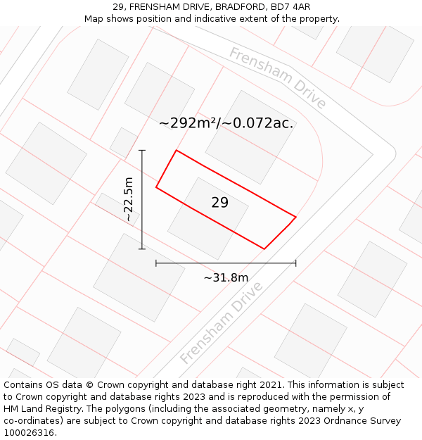 29, FRENSHAM DRIVE, BRADFORD, BD7 4AR: Plot and title map