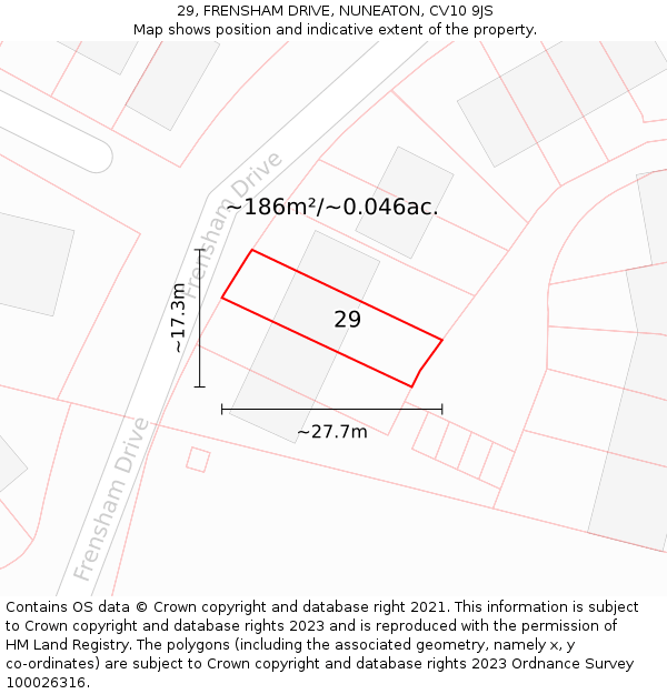 29, FRENSHAM DRIVE, NUNEATON, CV10 9JS: Plot and title map