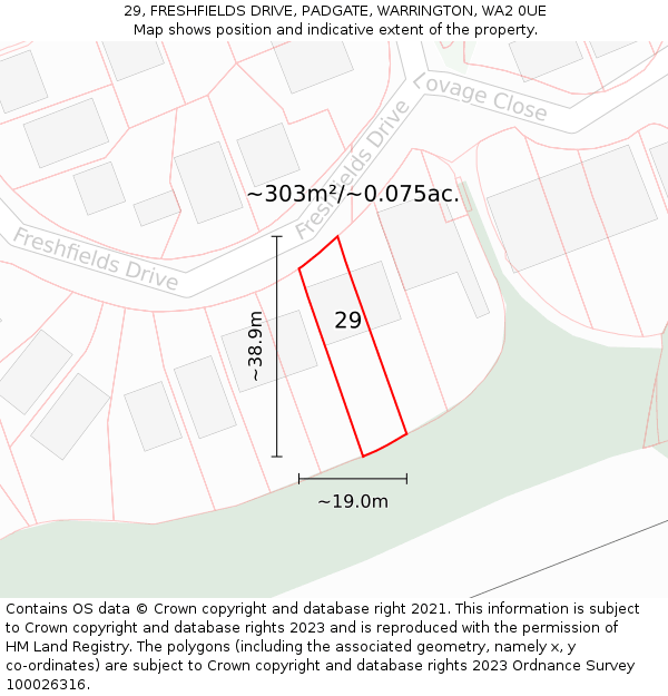 29, FRESHFIELDS DRIVE, PADGATE, WARRINGTON, WA2 0UE: Plot and title map