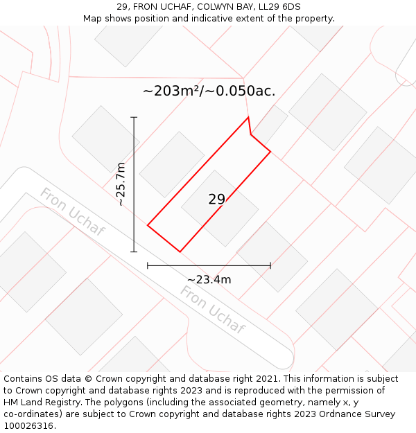 29, FRON UCHAF, COLWYN BAY, LL29 6DS: Plot and title map