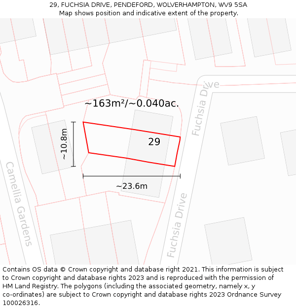 29, FUCHSIA DRIVE, PENDEFORD, WOLVERHAMPTON, WV9 5SA: Plot and title map