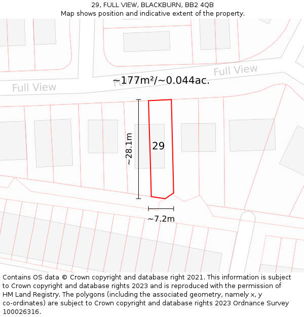 29, FULL VIEW, BLACKBURN, BB2 4QB: Plot and title map