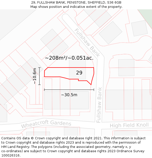 29, FULLSHAW BANK, PENISTONE, SHEFFIELD, S36 6GB: Plot and title map