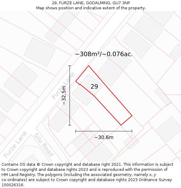 29, FURZE LANE, GODALMING, GU7 3NP: Plot and title map