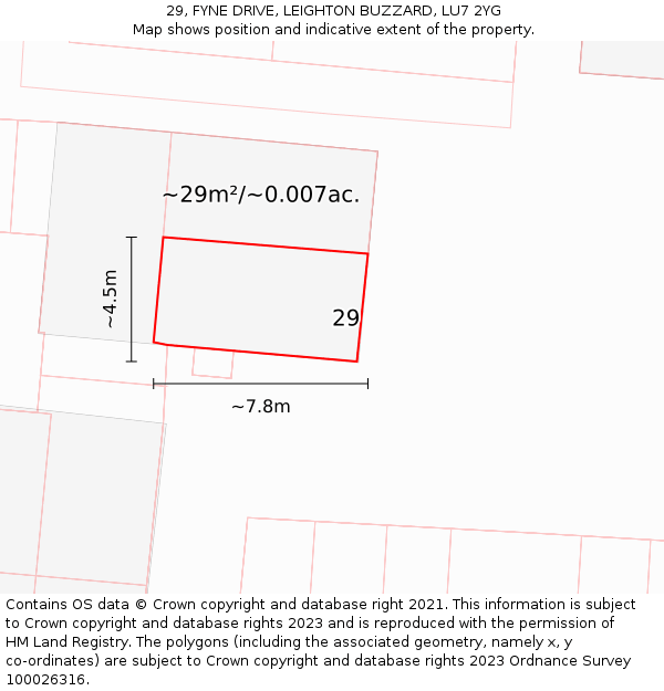 29, FYNE DRIVE, LEIGHTON BUZZARD, LU7 2YG: Plot and title map