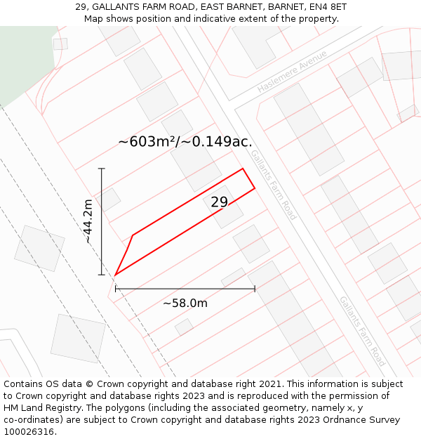 29, GALLANTS FARM ROAD, EAST BARNET, BARNET, EN4 8ET: Plot and title map