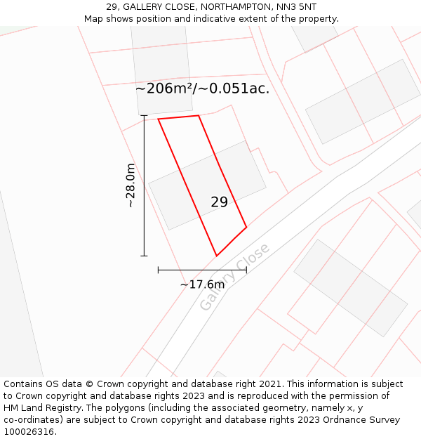 29, GALLERY CLOSE, NORTHAMPTON, NN3 5NT: Plot and title map