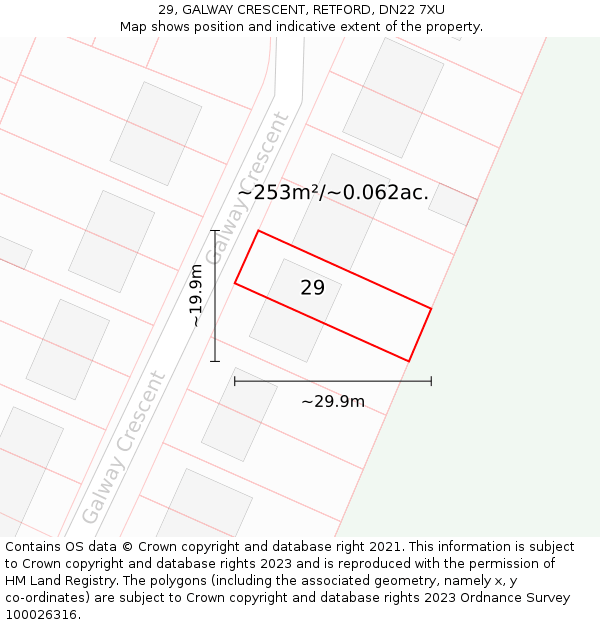 29, GALWAY CRESCENT, RETFORD, DN22 7XU: Plot and title map