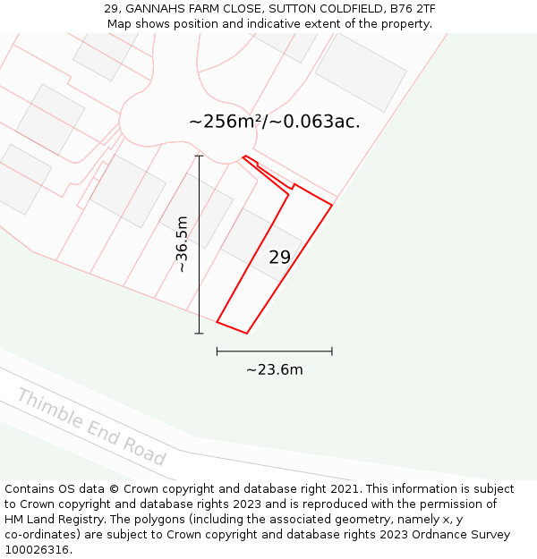 29, GANNAHS FARM CLOSE, SUTTON COLDFIELD, B76 2TF: Plot and title map