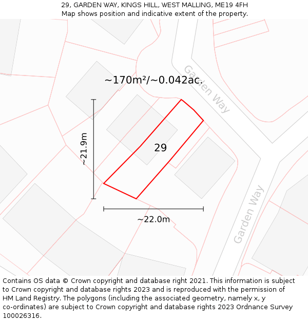29, GARDEN WAY, KINGS HILL, WEST MALLING, ME19 4FH: Plot and title map