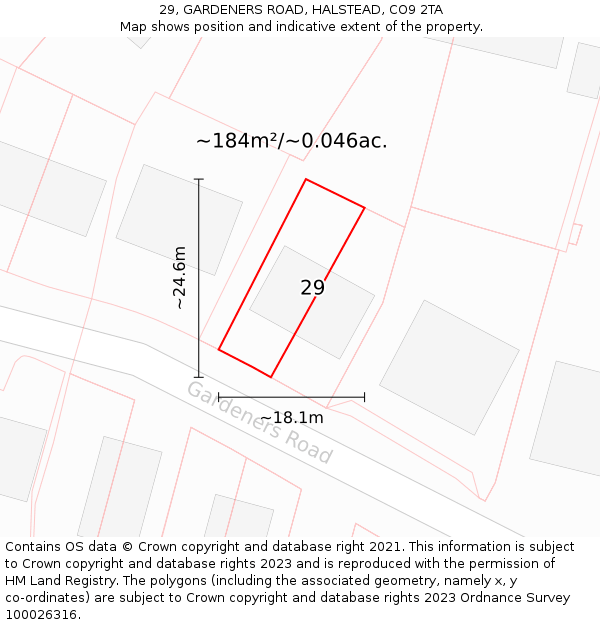 29, GARDENERS ROAD, HALSTEAD, CO9 2TA: Plot and title map