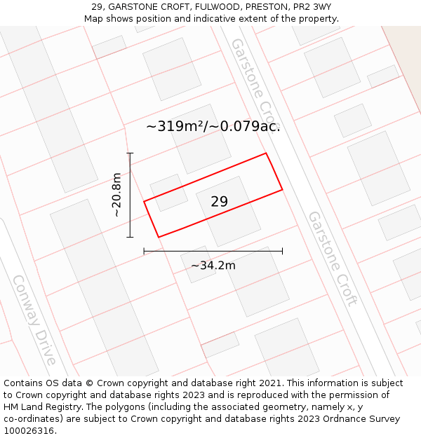 29, GARSTONE CROFT, FULWOOD, PRESTON, PR2 3WY: Plot and title map