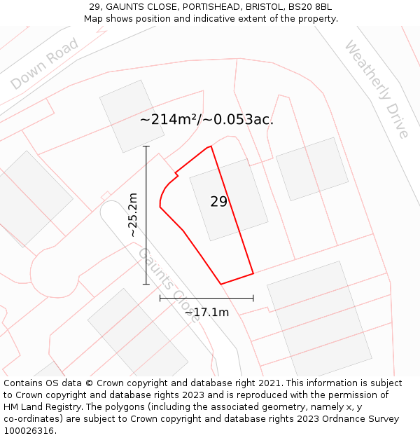 29, GAUNTS CLOSE, PORTISHEAD, BRISTOL, BS20 8BL: Plot and title map