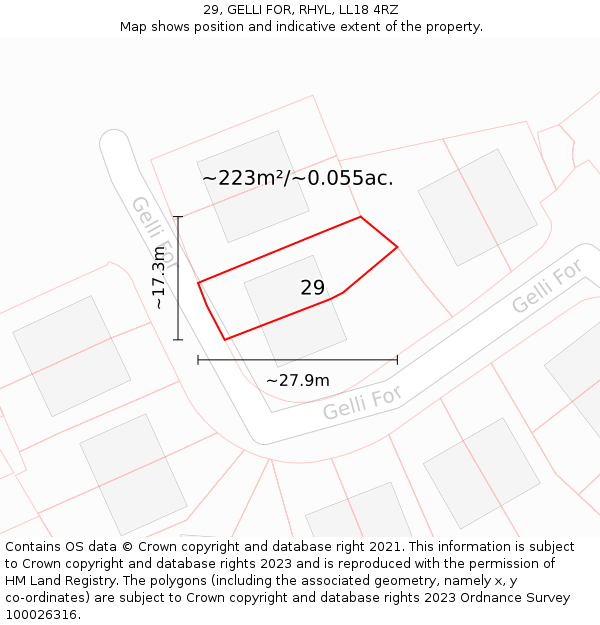 29, GELLI FOR, RHYL, LL18 4RZ: Plot and title map