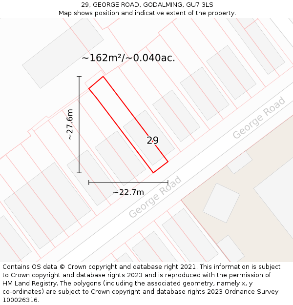 29, GEORGE ROAD, GODALMING, GU7 3LS: Plot and title map