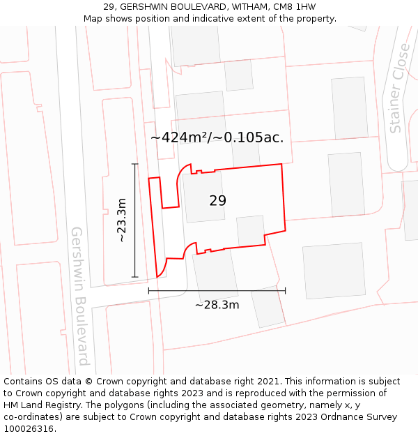 29, GERSHWIN BOULEVARD, WITHAM, CM8 1HW: Plot and title map