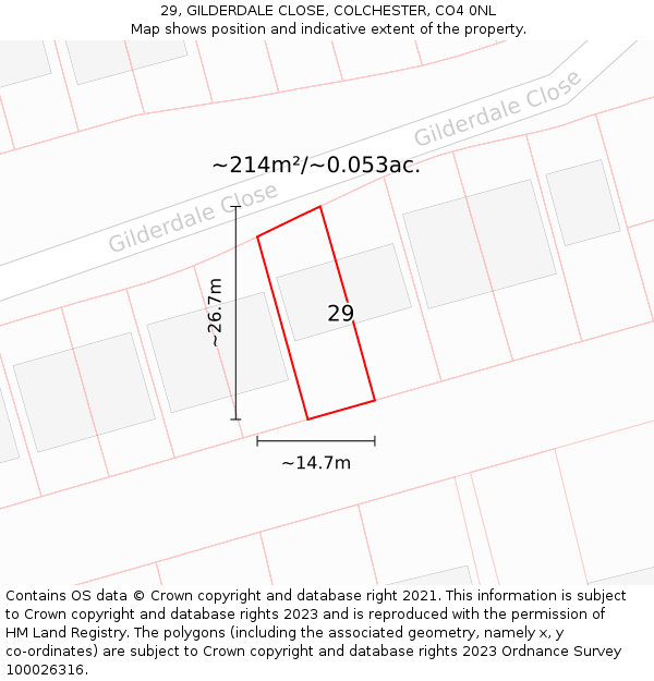 29, GILDERDALE CLOSE, COLCHESTER, CO4 0NL: Plot and title map