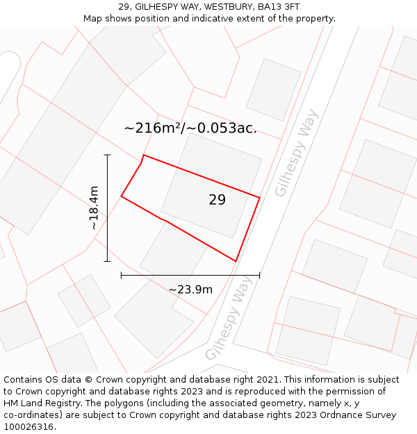 29, GILHESPY WAY, WESTBURY, BA13 3FT: Plot and title map