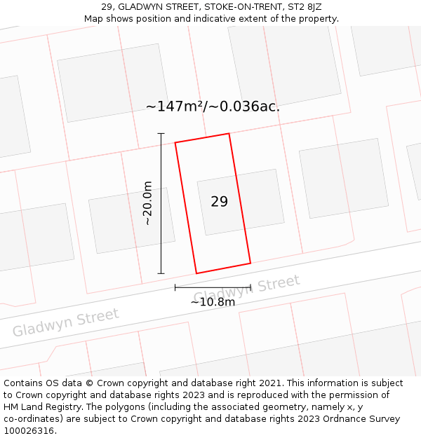 29, GLADWYN STREET, STOKE-ON-TRENT, ST2 8JZ: Plot and title map