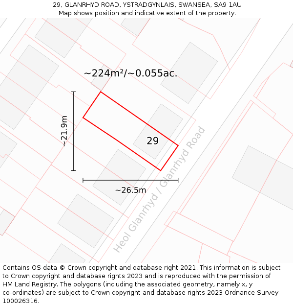 29, GLANRHYD ROAD, YSTRADGYNLAIS, SWANSEA, SA9 1AU: Plot and title map