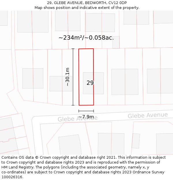 29, GLEBE AVENUE, BEDWORTH, CV12 0DP: Plot and title map