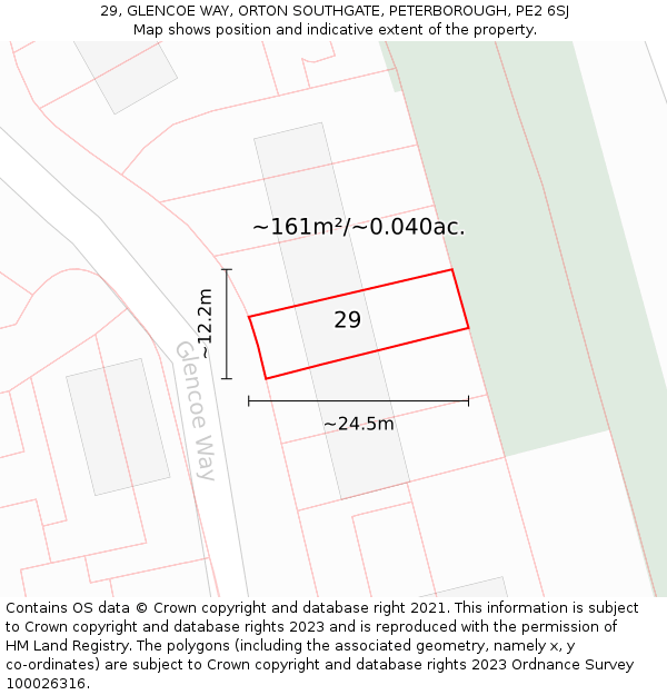 29, GLENCOE WAY, ORTON SOUTHGATE, PETERBOROUGH, PE2 6SJ: Plot and title map