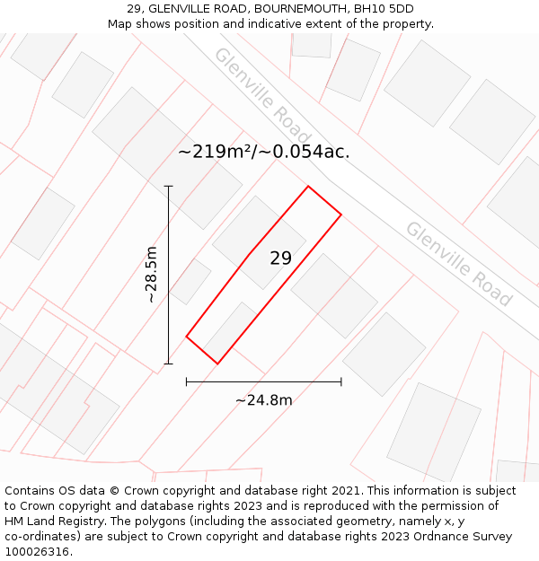 29, GLENVILLE ROAD, BOURNEMOUTH, BH10 5DD: Plot and title map