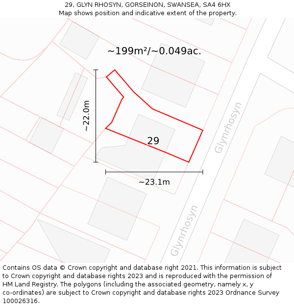 29, GLYN RHOSYN, GORSEINON, SWANSEA, SA4 6HX: Plot and title map