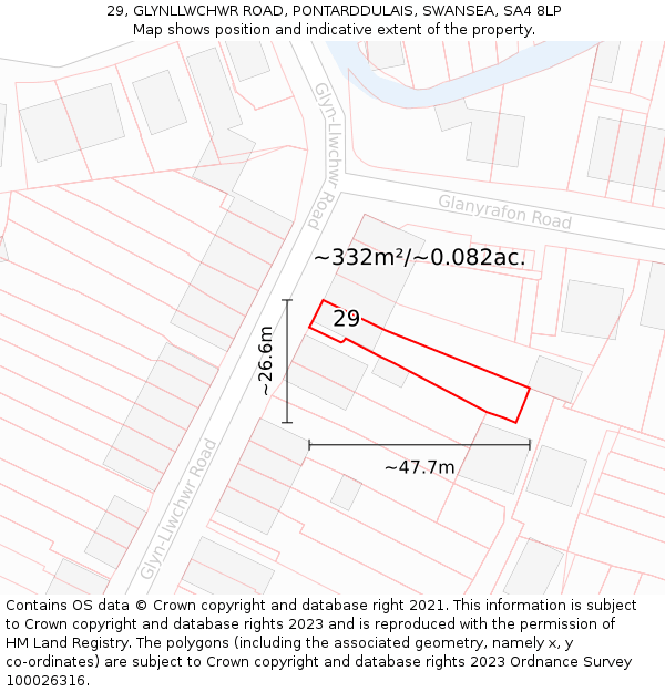 29, GLYNLLWCHWR ROAD, PONTARDDULAIS, SWANSEA, SA4 8LP: Plot and title map