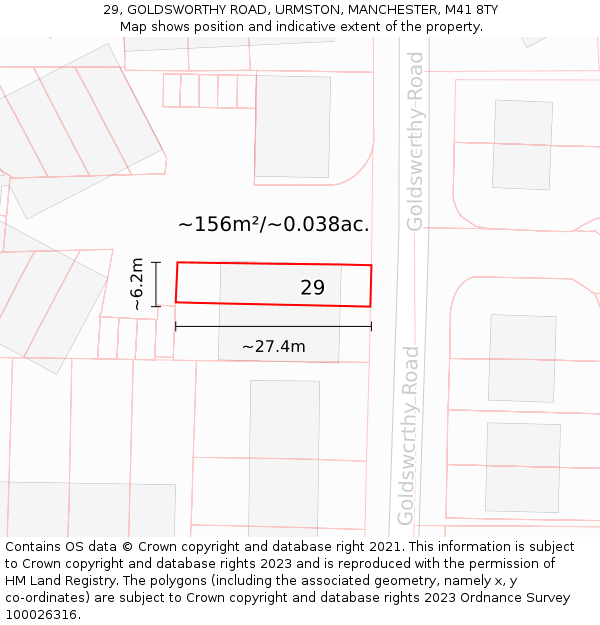 29, GOLDSWORTHY ROAD, URMSTON, MANCHESTER, M41 8TY: Plot and title map