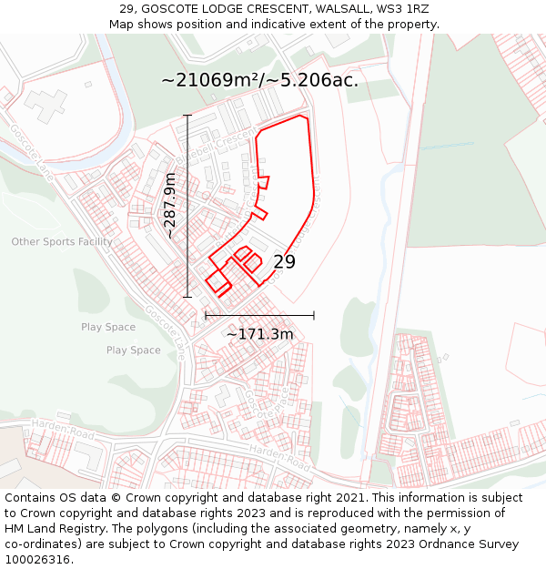 29, GOSCOTE LODGE CRESCENT, WALSALL, WS3 1RZ: Plot and title map