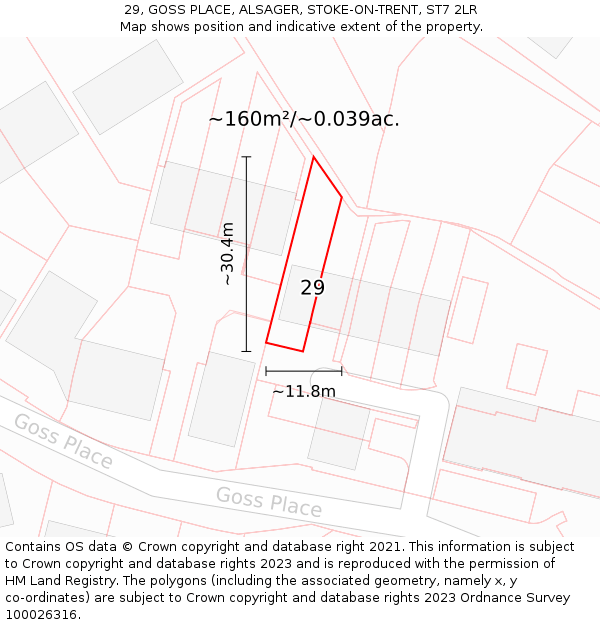 29, GOSS PLACE, ALSAGER, STOKE-ON-TRENT, ST7 2LR: Plot and title map